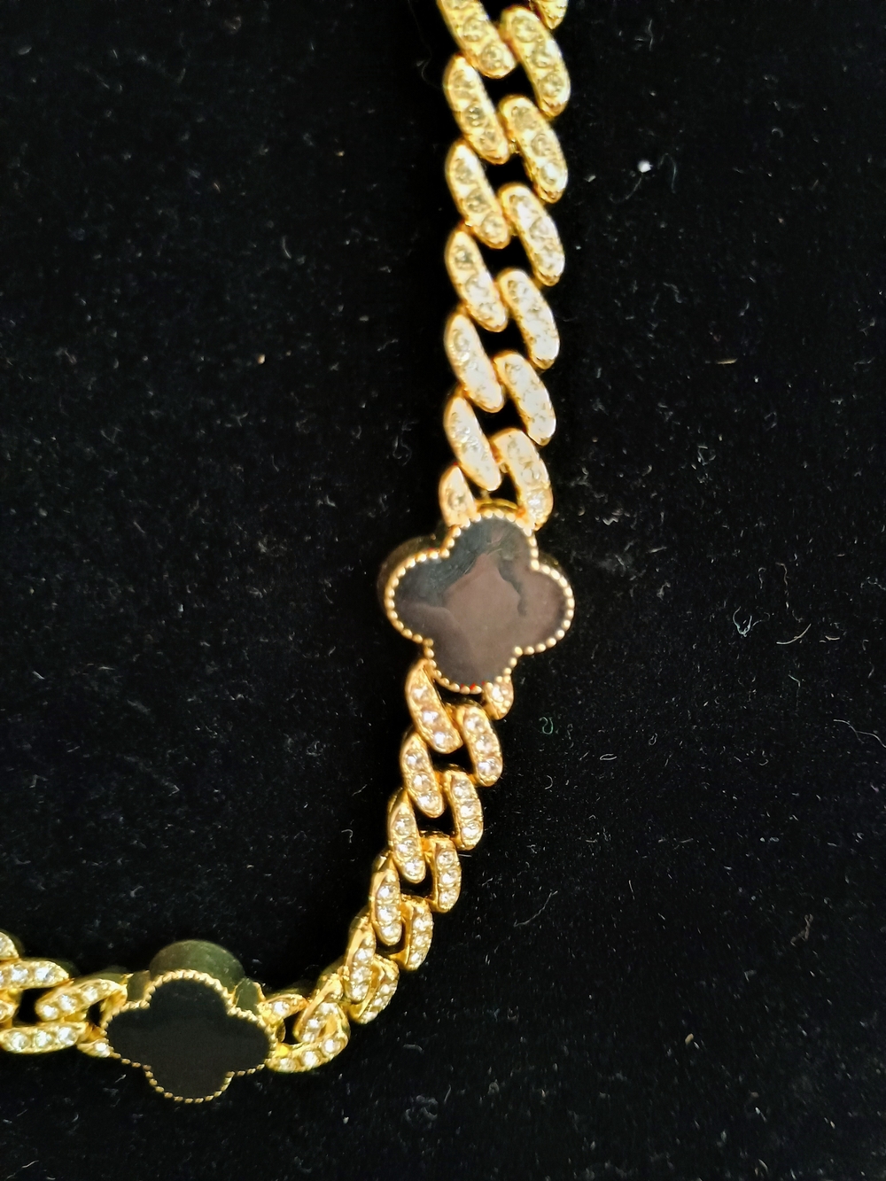Gold-Tone Clover Link Necklace in Black - Women Jewelry Necklace - Picture 2 of 3
